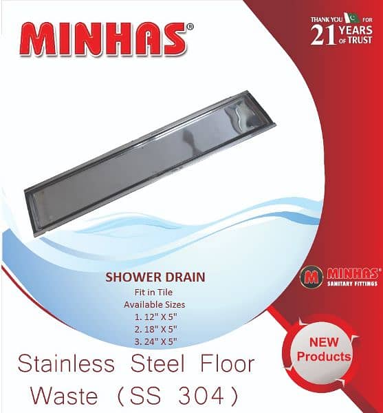 Stainless Steel Shower Drain / Floor Waste Long (Fit In Tile) 0