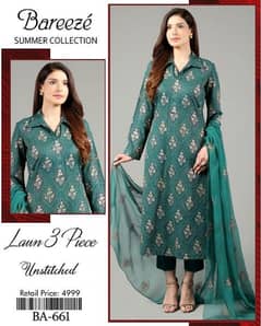 3 pcs women's unstitched lawn embroidered suit