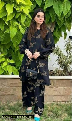 2 pcs women's stitched Linen printed suit