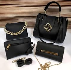 4 Pcs Women's PU Leather Plain Hand Bag Set