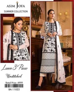 3 Pcs Women's Unstitched Lawn Embroidered Suit