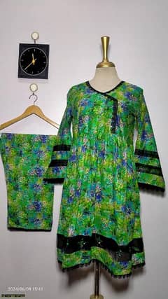 2 Pic's Woman's Stitched Lawn Digital Printed Frock And Trouser