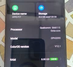 oppo F17. Ram13GB. 128Gb.