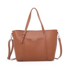 women PU leather plain top handle tote handbag