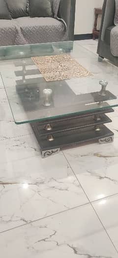 pure wood center table with 12 mm glass