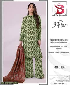 3 Pcs woman unstitched lawn digital print suit