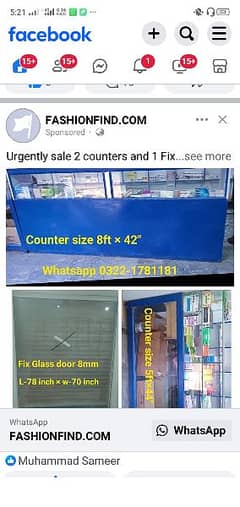 2 glass counters for sale