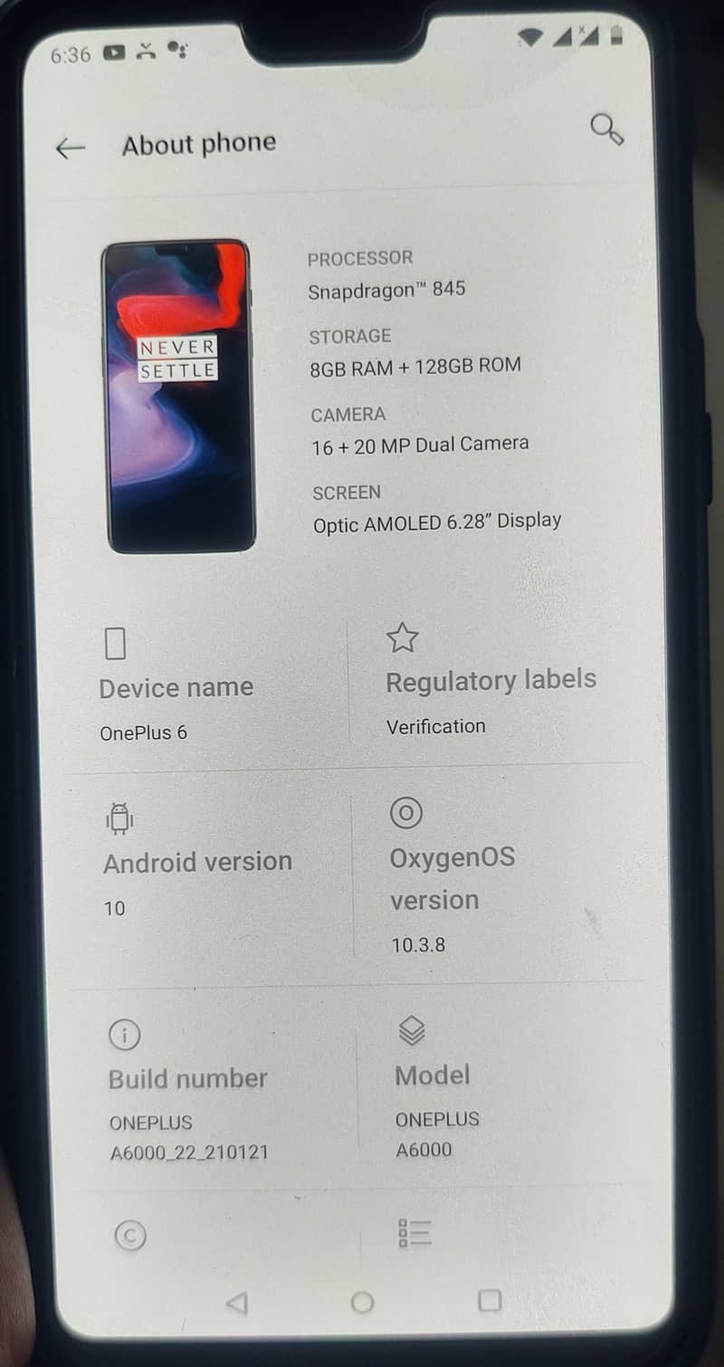 One Plus 6 PTA Approved 8/128 Dual sim 5