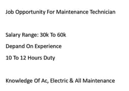 Job Opportunity For Maintenance Technician