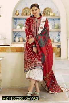 3 pcs women's unstitched lawn embroidered suit