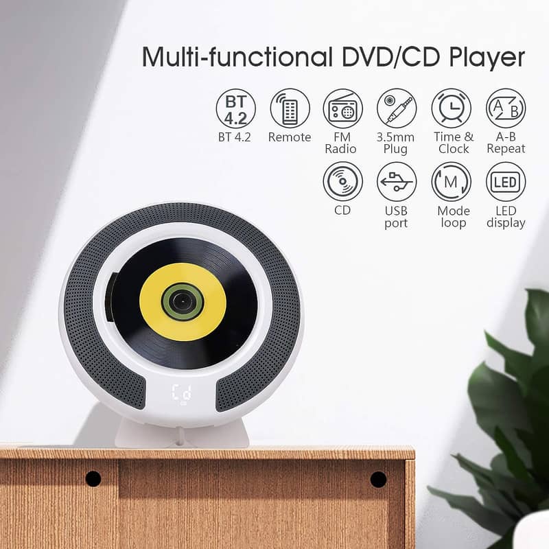 Portable Wall Mountable CD Player Supports CD/USB/AUX/ FM/Bluetooth 14