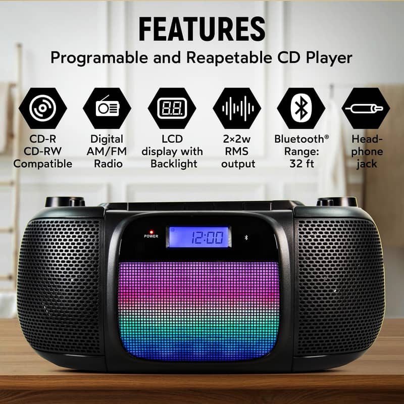 Portable Wall Mountable CD Player Supports CD/USB/AUX/ FM/Bluetooth 1