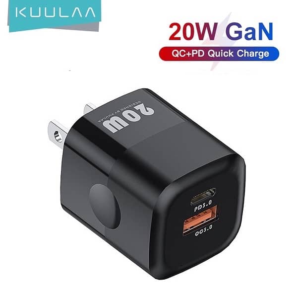 Kuulaa 20W Gan Dual slot PD QC Fast charging wall charger Black 8