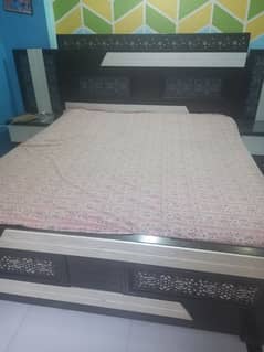 Bed with 2 side table with upper glass . . without mattress