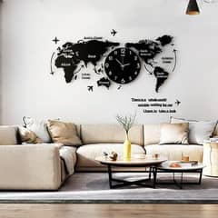 world Map Design MDF wall clock