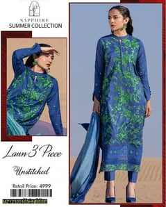 3 pcs women's unstitched lawn Embroidered suit