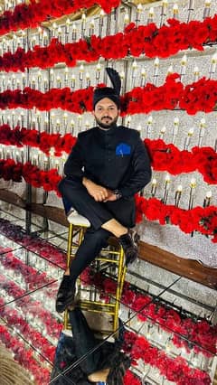 Black sherwani with kulla and pent