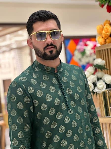 Green kurta trouser mehndi dresses for sale 0