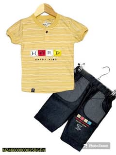 2 pcs kids shirt and short for boys _yellow