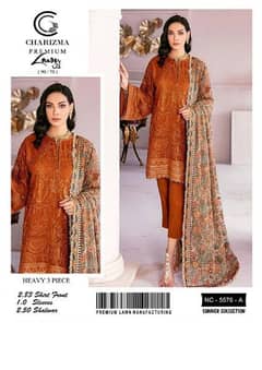 3 Pcs Women's Unstitched Embroidered Lawn Suit