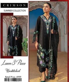 3 Pcs Women's Unstitched Lawn Embroidered Suit