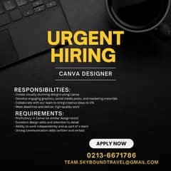 Urgent Hiring Canva Designer (Freshener And Experience)