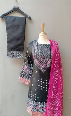 3pcs women's stitched katan silk printed suit