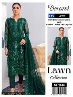 3 pcs Woman's untitched lawn Embroidered suit