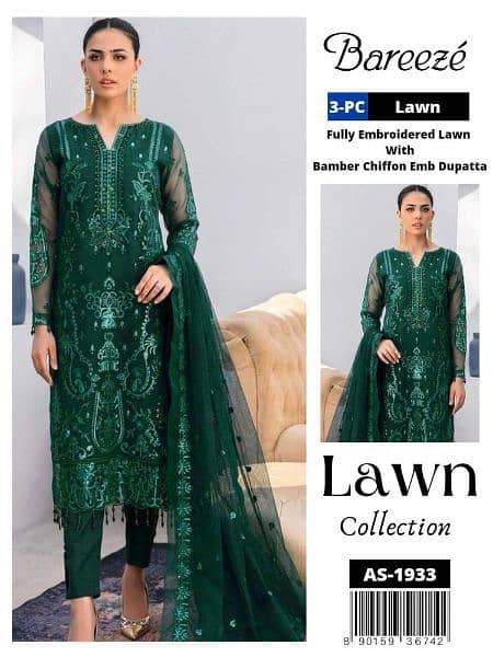 3 pcs Woman's untitched lawn Embroidered suit 1