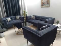 Sofa Set 7 Seater Black Grey Turkish