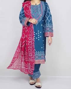 3 pcs woman's stitched  katan silk printed suit