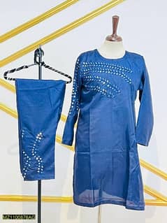 2 PC Women's Unstitched Coton Silk Embroidered Suit