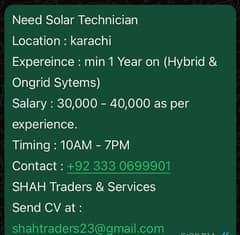 Need Solar technician