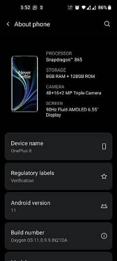 OnePlus 8, 8Gb/128GB dual sim patched