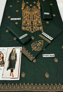 2Pcs Women's Unstitched Lawn Embroidered Suit