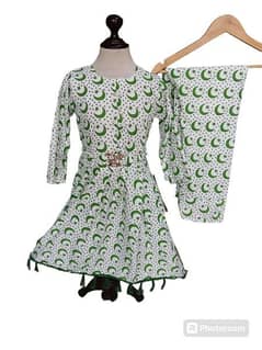 2 pce's Gril's Cotton printed Frock and Trouser sel