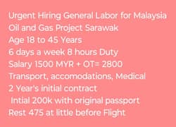 Urgent Hiring for Malaysia
