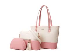 3Pc Women,s  Leather Plain Hansbag Set