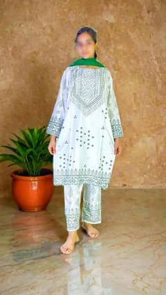 2 Pcs Women's Stitched Linen Printed Shirt and Trouser