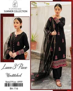 3 pcs women unstitched Lawn embroidered suit