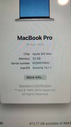 Macbook Pro 14 inch M2  Max Top specs With Apple care plus