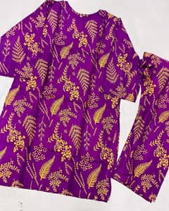 2 pcs women stitched lawn print shirt and trouser