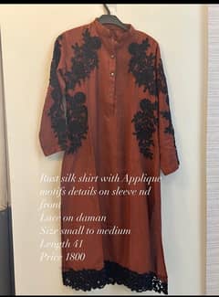 rust silk kurti with motif work