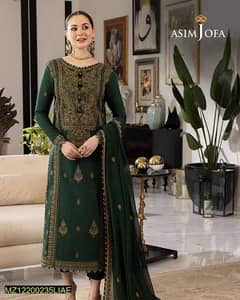 Asim jofa 3pcs womens unstitched embroidered suit (DELIVERY AVAILABLE)