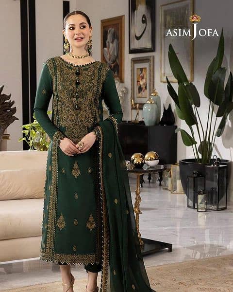 Asim jofa 3pcs womens unstitched embroidered suit (DELIVERY AVAILABLE) 2