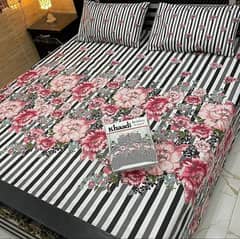 3 Pcs Cotton Salonica Printed Double bedsheet