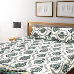 3 Pcs Crystal Cotton Printed Double Bedsheet