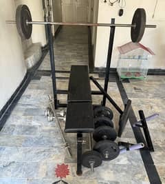 dumbbell, barbell, weigh plates, bench other equipments