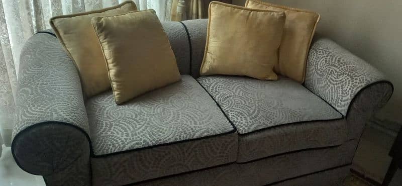 Grey Embossed velvet sofa with black piping 2