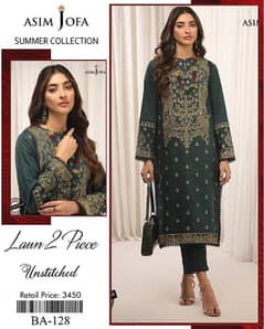 2 Pcs women unstitched lawn Embroidered Suit